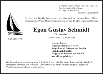 Traueranzeige von Egon Gustav Schmidt von  Wiesbaden komplett