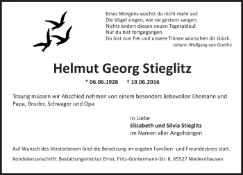 Traueranzeige von Helmut Georg Stieglitz von Trauerportal Rhein Main Presse