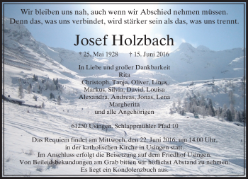 Traueranzeige von Josef Holzbach von  Usinger Anzeiger
