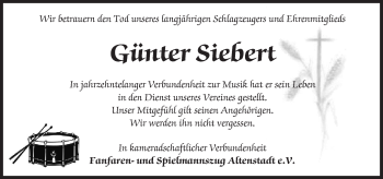 Traueranzeige von Günter Siebert von  Kreisanzeiger