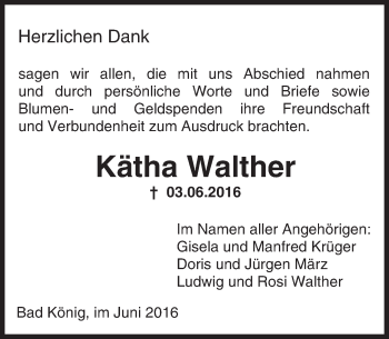 Traueranzeige von Kätha Walther von Trauerportal Echo Online
