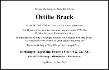 Traueranzeige von Ottilie Brack von Trauerportal Rhein Main Presse
