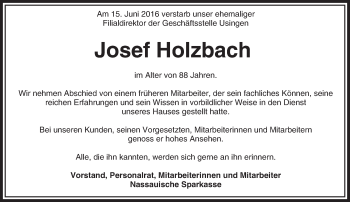 Traueranzeige von Josef Holzbach von  Usinger Anzeiger
