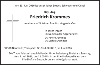 Traueranzeige von Friedrich Krommes von  Gießener Anzeiger