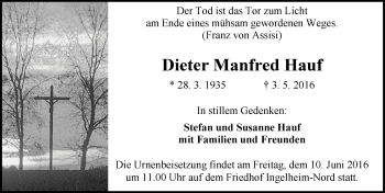 Traueranzeige von Dieter Manfred Hauf von  Allgemeine  Zeitung Ingelheim-Bingen