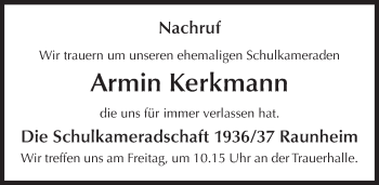 Traueranzeige von Armin Kerkmann von Trauerportal Rhein Main Presse