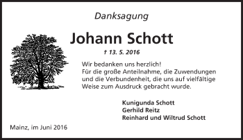 Traueranzeige von Johann Schott von Trauerportal Rhein Main Presse
