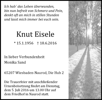 Traueranzeige von Knut Eisele von Trauerportal Rhein Main Presse