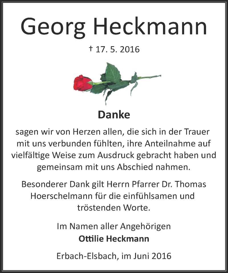 Traueranzeige für Georg Heckmann vom 11.06.2016 aus Trauerportal Echo Online
