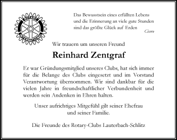 Traueranzeige von Reinhard Zentgraf von VRM Trauer