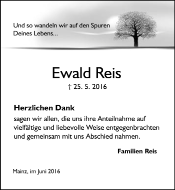 Traueranzeige von Ewald Reis von Trauerportal Rhein Main Presse
