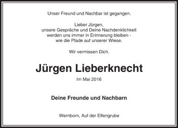 Traueranzeige von Jürgen Lieberknecht von  Usinger Anzeiger