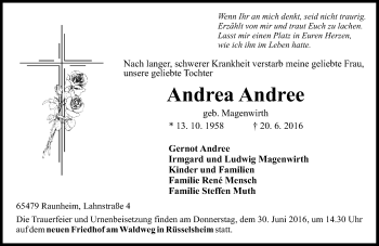 Traueranzeige von Andrea Andree von Trauerportal Rhein Main Presse