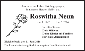 Traueranzeige von Roswitha Neun von  Kreisanzeiger