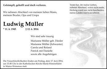 Traueranzeige von Ludwig Müller von Trauerportal Rhein Main Presse