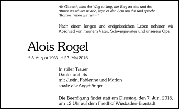 Traueranzeige von Alois Rogel von  Wiesbaden komplett