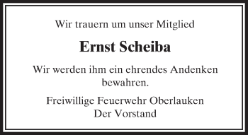 Traueranzeige von Ernst Scheiba von  Usinger Anzeiger