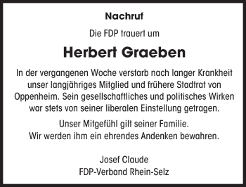 Traueranzeige von Herbert Graeben von Trauerportal Rhein Main Presse