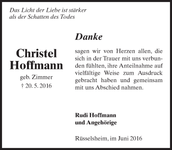 Traueranzeige von Christel Hoffmann von  Mainspitze