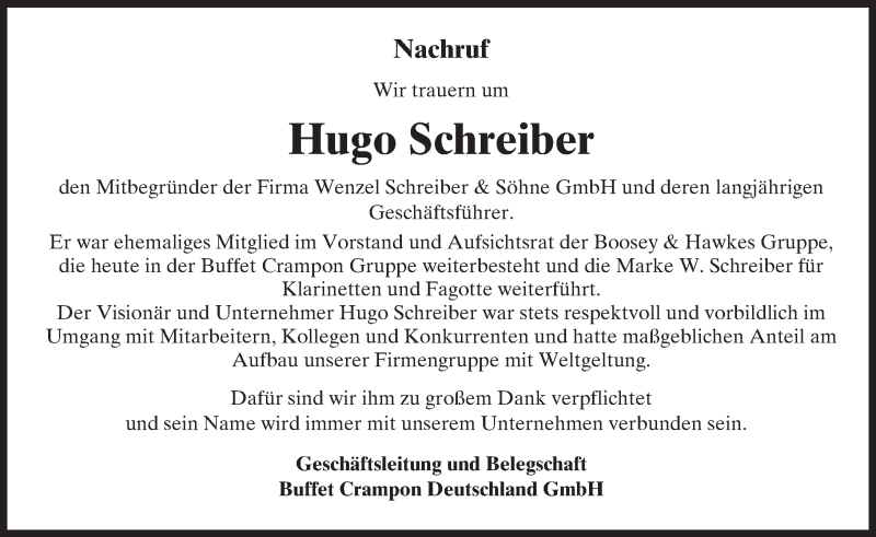  Traueranzeige für Hugo Schreiber vom 24.06.2016 aus Trauerportal Echo Online
