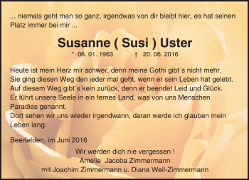 Traueranzeige von Susanne Uster von Trauerportal Echo Online