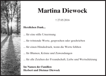 Traueranzeige von Martina Diewock von Trauerportal Rhein Main Presse