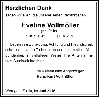 Traueranzeige von Eveline Vollmöller von VRM Trauer