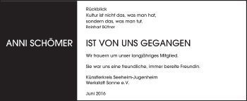 Traueranzeige von Anni Schömer von Trauerportal Echo Online