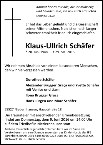 Traueranzeige von Klaus-Ullrich Schäfer von  Wiesbaden komplett