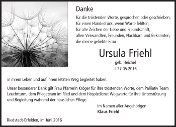 Traueranzeige von Ursula Friehl von Trauerportal Echo Online