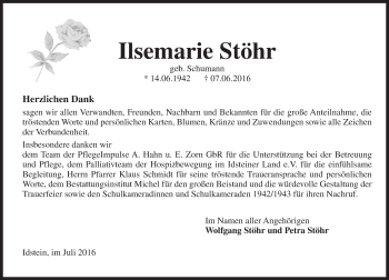 Traueranzeige von Ilsemarie Stöhr von Trauerportal Rhein Main Presse