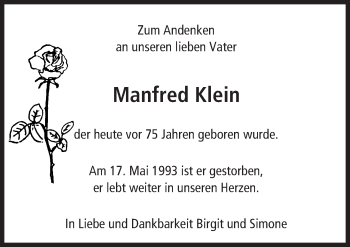 Traueranzeige von Manfred Klein von  Allgemeine Zeitung Mainz