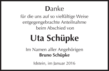 Traueranzeige von Uta Schüpke von  Idsteiner Zeitung