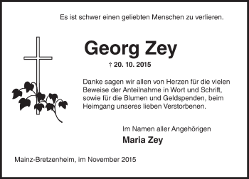 Traueranzeige von Georg Zey von  Allgemeine Zeitung Mainz
