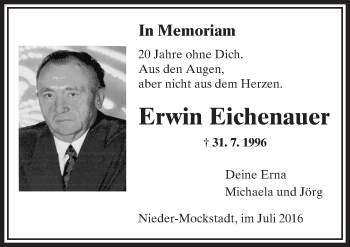 Traueranzeige von Erwin Eichenauer von  Kreisanzeiger