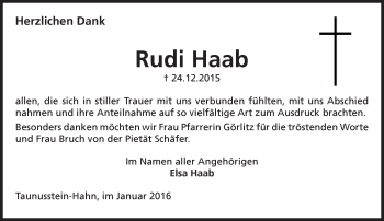 Traueranzeige von Rudi Haab von  WK-UTA/Aar-Bote