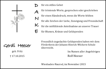 Traueranzeige von Gerdi Heeser von  Wiesbaden komplett