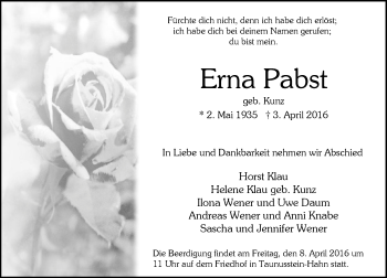 Traueranzeige von Erna Pabst von  Wiesbaden komplett