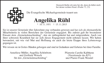 Traueranzeige von Angelika Rühl von  Gießener Anzeiger