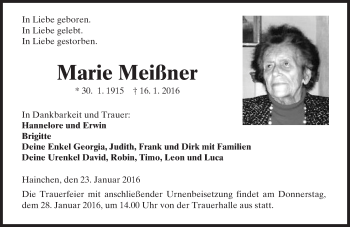 Traueranzeige von Marie Meißner von  Kreisanzeiger