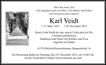 Traueranzeige von Karl Veidt von  Usinger Anzeiger