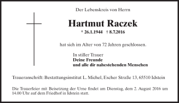 Traueranzeige von Helmut Raczek von Trauerportal Rhein Main Presse