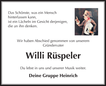 Traueranzeige von Willi Rüspeler von  Gießener Anzeiger