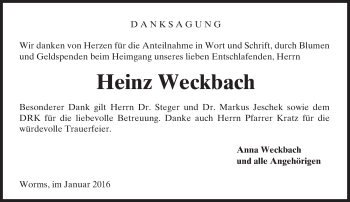 Traueranzeige von Heinz Weckbach von  Wormser Zeitung