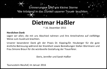 Traueranzeige von Dietmar Haßler von  Wiesbaden komplett