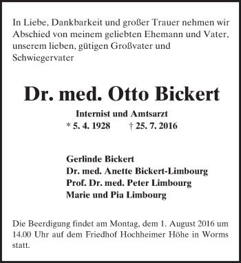Traueranzeige von Otto Bickert von Trauerportal Rhein Main Presse