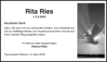 Traueranzeige von Rita Ries von  Wiesbaden komplett