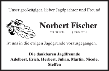 Traueranzeige von Norbert Fischer von  WK-UTA/Aar-Bote