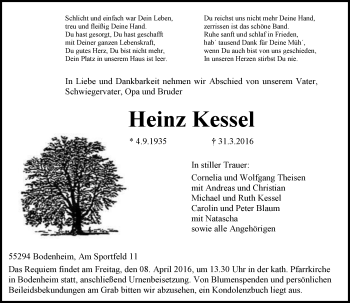 Traueranzeige von Heinz Kessel von  Allgemeine Zeitung Mainz