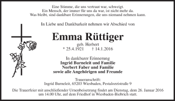 Traueranzeige von Emma Rüttiger von  Wiesbaden komplett
